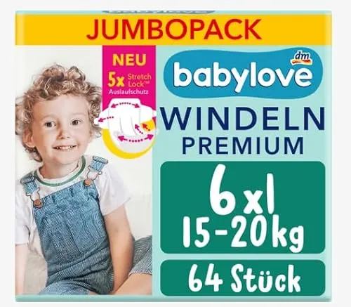 babylove Windeln Premium Gr. 6 XL (15-20 kg), Jumbo Pack, 64 Stück
