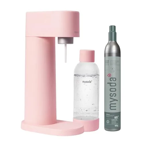 Mysoda: Woody Set - Wassersprudler aus erneuerbarem Holzkomposit Material mit 1L Quick-Lock BPA-frei Plastikflasche und CO2-Zylinder - Pink