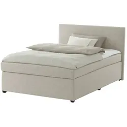 Beige Boxspringbett mit Matratze und Topper H3