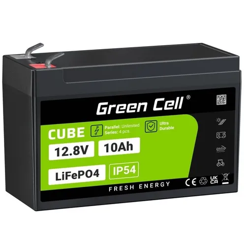 Green Cell CUBE LiFePO4 Akku 12.8V 10Ah - Hochleistungs-Akku mit Flachstecker, ideal für langlebige Energieversorgung in verschiedenen Anwendungen. Perfekt für nachhaltige Energieprojekte.