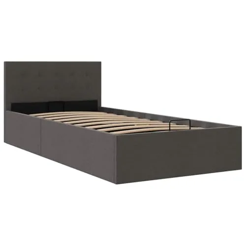 vidaXL Stauraumbett Hydraulisch Dunkelgrau 90×200 cm - Stylisches Einzelbett mit praktischem Stauraum, hydraulischem Gasmechanismus für müheloses Anheben der Matratze und robustem MDF-Rahmen – ideal für kleine Schlafzimmer!