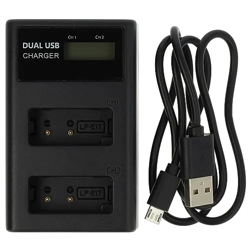 vhbw Dual Micro-USB + USB-C Ladegerät kompatibel mit Canon EOS RP, Rebel T7i Kamera - Ladeschale + Micro-USB Kabel Ladeanzeige