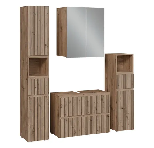 Vicco Badmöbel-Set Takumi, 4-teilig, Artisan, modern und funktional - Praktisches 4-teiliges Badmöbel-Set in Artisan-Optik, bestehend aus robusten Spanplatten. Ideal für eine stilvolle und moderne Badezimmergestaltung mit optimalem Stauraum.