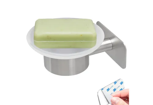 bremermann Seifenschale Bad-Serie PIAZZA TAPE - mit Klebepad, aus Glas und Edelstahl