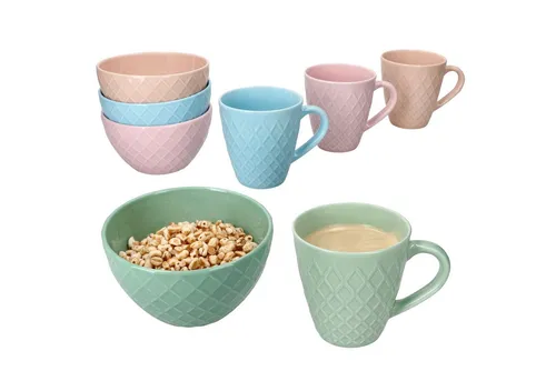MamboCat Frühstücks-Geschirrset Pastelli 8tlg Keramik mit Waffel-Muster