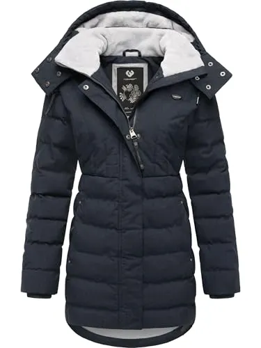 Ragwear Damen Wintermantel Ashanta Navy XXL - Stylischer Steppmantel mit Kapuze - Funktionsjacken: Wasserdichter Winterparka mit 11.000 mm Wassersäule, 100% vegan, perfekter Figurschmeichler mit modischer Steppung und doppeltem Kragen.