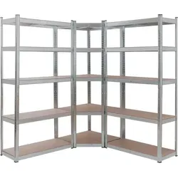 AREBOS Schwerlastregal 3er Set Silber - 875 kg Tragkraft - Werkstatteinrichtung mit hochbelastbaren Regalen, je 5 Böden und 175 kg Tragkraft pro Boden. Ideal für Ordnung in Garage, Keller oder Büro. Einfacher Aufbau dank Stecksystem.