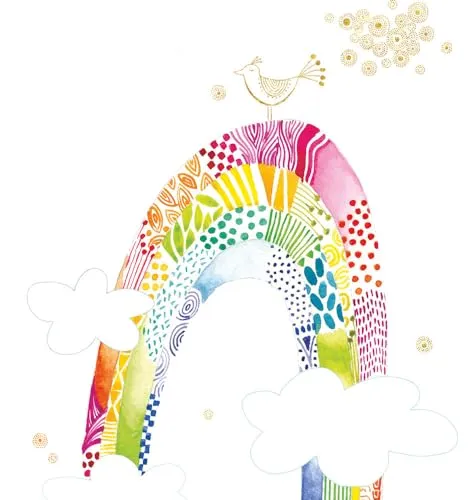 Fototapete Aquarell Regenbogen Wolken Vogel - Moderne Tapete mit buntem Aquarell-Design, abziehbar und hoch waschbeständig, ideal für Kinderzimmer und kreative Räume.