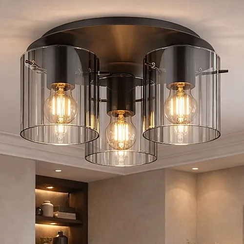 Deckenleuchte 3-flammig LED Glas rauch 37 cm - Stylische 3-flammige Deckenlampe mit warmweißem Licht, ideal für alle Wohnräume. Durchmesser 37 cm, energieeffizient und im modernen Retro-Stil.