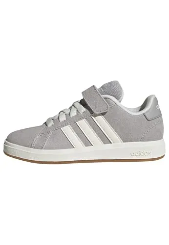 adidas Grand Court 00s Kinder Sneaker - Sneaker in Grey Two/Off White/Gum, mit regulärer Passform und elastischen Schnürsenkeln für einfachen Einstieg und tragekomfort.