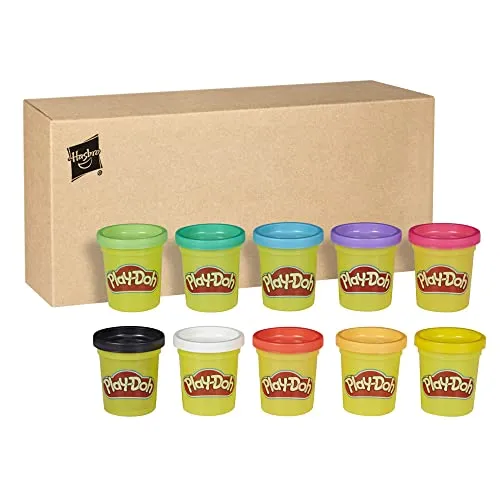 Play-Doh Rainbow Pack 10 x 56g Dosen, Bastel-Set mit hochwertiger Knetmasse in 8 fröhlichen Farben, fördert die Feinmotorik und das Gestalten, kreatives für Kinder ab 2 Jahren
