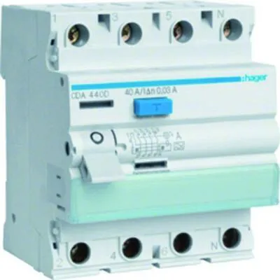 Hager CDA440DY - FI-Schalter 4-polig 6kA 40A 30mA Typ A, zuverlässiger Schutz gegen Fehlerströme für sichere Installationen