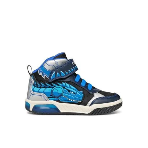 Geox J INEK Boy A Sneaker - Navy/Turquoise, 24 EU - Sneaker mit atmungsaktivem Design, ideal für aktive Kinder und tägliche Abenteuer.