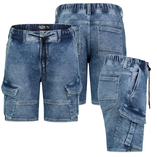 Sublevel Herren Jogging Shorts Freizeit Bermuda Kurze Hose Jeans Sweat Cargo, Hosengröße:W34, Farbe:KD11-darkbludenim
