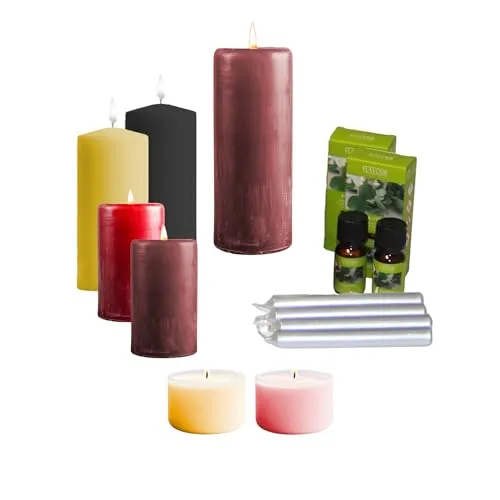 sopomarkt24 Kerzen Kerzenset mit Raumduft Wachskerzen Teelichter Stumpenkerze Winterdeko Dekokerzen Mixpaket in verschiedenen Farben & Größen 6 kg für Zuhause Feste Weihnachten