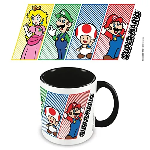Super Mario Tasse Charaktere weiß/schwarz, bedruckt, aus Keramik, Fassungsvermögen ca. 315 ml.