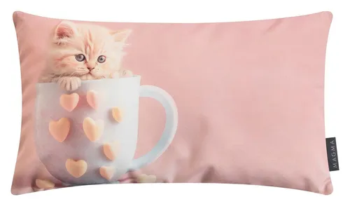 Magma Heimtex Dekokissen mit tierischen Motiven - Rosa Rechteckig 30x50 cm - Modernes Zierkissen mit bedrucktem Katzenmotiv, ideal zur Verschönerung Ihres Wohnraums. Aus 100% Polyester gefertigt, pflegeleicht bei 30 Grad. Perfekt für gemütliche Akzente!