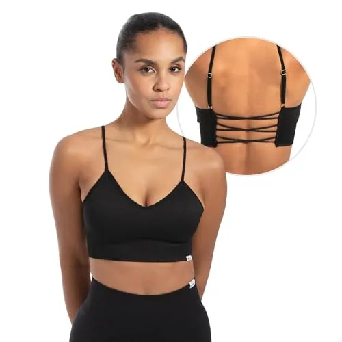 SMILODOX Sport BH Damen Alma, Herausnehmbare Cups, Shaped Fit Yoga Bra, V-Ausschnitt, Blickdichter Push Up BH, Verstellbare Träger, Ohne Bügel, Ideal für Gym, Fitness, Laufen & Training