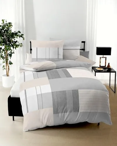 JACK by Kaeppel Fein Biber Bettwäsche 2 TLG. Straight Kiesel Grau Sand Hellgrau Modern, Größe:135x200cm Bettwäsche