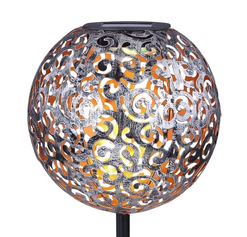 Solarkugel für Außen Solarleuchte silberfarben Stecklampe Garten orientalische Kugel, mit Lichteffekt und Erdspieß, 1x LED 3000 Kelvin, DxH 18,5x54 cm