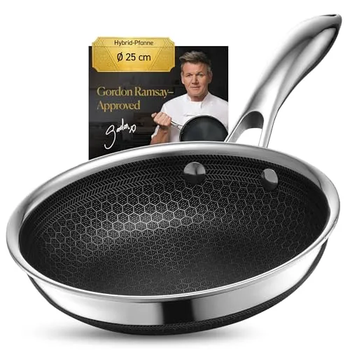 HexClad 25 cm Hybrid Edelstahl Pfanne mit Kaltgriff