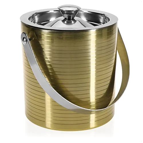 com-four® Eis-Eimer aus Edelstahl - Eis-Würfel-Behälter doppelwandig mit Deckel und Henkel - Sekt & Weinkühler - Kühlschale für Obst, Gemüse und Schokolade - ca. 1,5 Liter (Sandefjord)