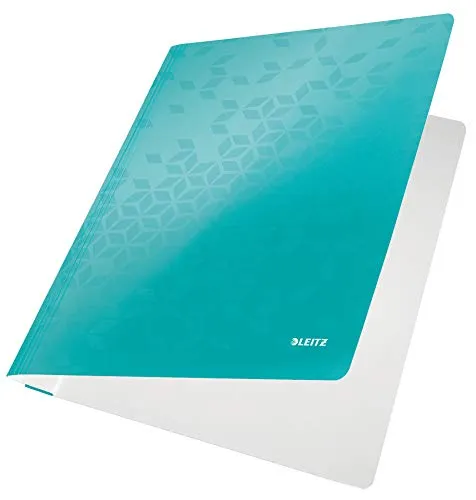 Leitz WOW A4 Schnellhefter, PP-laminierter Karton, Flachhefter mit 60 Blatt Kapazität, Eisblau, 30010051
