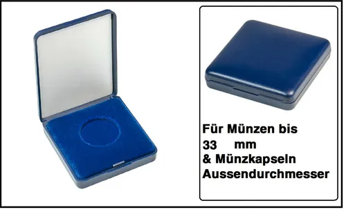 Lindner 2029-033 Blau Kunststoff Münzetui mit Veloureinlage Für Münzen bis 33 mm