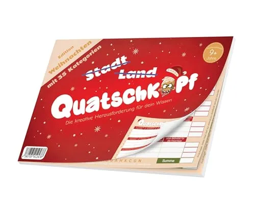 Quatschkopf Weihnachten, Stadt Land Fluss Variante für die Feiertage, Spielblock mit 35 witzigen und kreativen Kategorien, Geschenkidee Weihnachtsspiel Jungen Mädchen, Familienspiel ab 9 Jahre