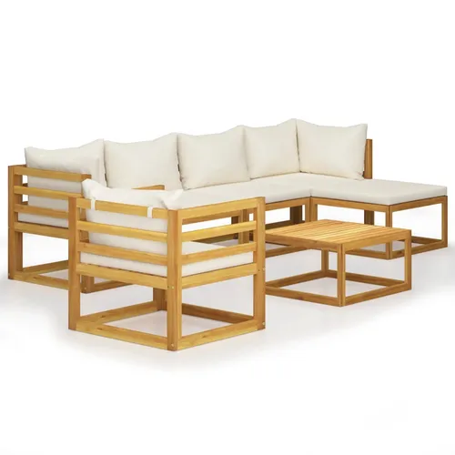 vidaXL 7-tlg. Garten-Lounge-Set mit Auflagen Creme - Stilvolles Garten-Lounge-Set aus massivem Akazienholz für entspannte Momente im Freien. Die dick gepolsterten Auflagen bieten höchsten Komfort. Modularer Aufbau für individuelle Anordnung, ideal für Terrasse oder Garten.