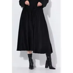 Ulla Popken Midirock Satin-Midirock A-Linie Elastikbund Bindeband schwarz 58/60