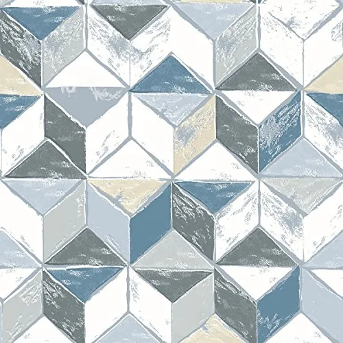 Wachstuch-Tischdecke Cubi blau grau geometrisch kubisch Meterware abwaschbar glatt Outdoor-Tischdecke Breite:140cm Länge:100cm