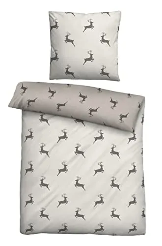 biberna Wendebettwäsche Flanell kitt 155x220 cm - Bettwaren-Set für Kinder, aus kuscheligem Flanell für warme Nächte und einen gemütlichen Schlaf.