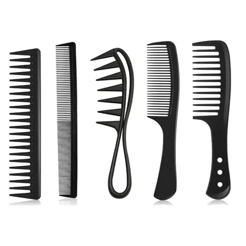 TRKETK 5 Stück Breiter Zahnkamm, Professionelles Haarkamm-Set Große Zahnkämme Haarkämme Lockenkamm Antistatischer Styling-Kamm Schwarze Kunststoff-Haarkämme für Männer und Frauen