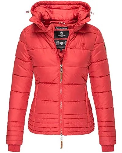 MARIKOO Damen Übergangs Steppjacke Herbst Winter Jacke Kapuze 9 Farben XS - XXL SOLE (M, Rot)