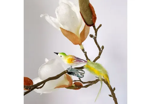 Schatzhauser Christbaumschmuck Vogel, Minivogel Vögelchen goldgelb/grün 5,5cm (1-tlg), mundgeblasen, handbemalt