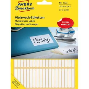 Avery Zweckform 3322 - Selbstklebende Haushaltsetiketten 37x5mm, 1.976 Etiketten auf 26 Bogen, ideal zum schnellen Beschriften für Haushalt, Schule und Büro