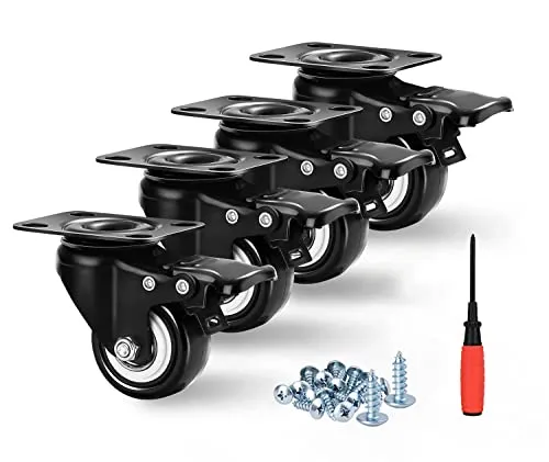 Moogiitools Lenkrollen, 4 Stück, 75 mm Bremse, robuste Lenkrollen mit Sicherheits-Doppelverriegelung, Schwenkräder für Möbel mit PU-Gummi, Gesamtkapazität bis zu 400 kg (3)