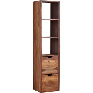 Wohnling Wandregal WL6.522 aus Sheesham mit 2 Schubladen - Elegantes Wandregal aus massivem Sheeshamholz mit 2 Schubladen, individuell platzierbar. Ideal für stilvolle Aufbewahrung und verleiht jedem Raum eine einzigartige Note.