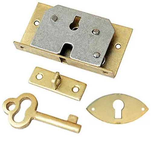 Einlass- Schatullenschloss Schatullenverschluß mit Schild Vermessingt