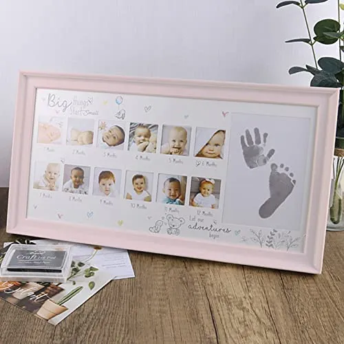 LEcylankEr Baby Handabdruck und Fußabdruck Fotorahmen,Jubiläum Wachstumsrekord Babygeschenke,Fotorahmen mit Das Stempelkissen (Rosa)
