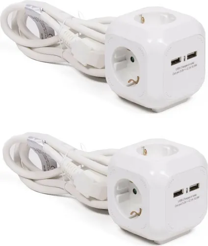 2x Steckerleiste Steckdosenleiste 4-fach Rund mit 2 USB Fast Charge Anschlüssen Tischsteckdose Mehrfachsteckdose Mehrfachstecker Steckdose