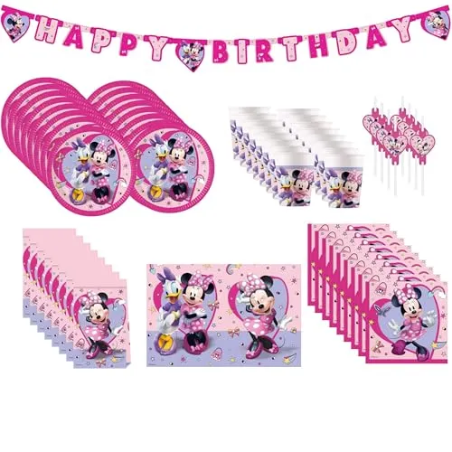 70-tlg. Minnie Junior Party Set für Kindergeburtstag - Feiern mit Stil! Das liebevoll gestaltete Minnie Junior Party Set bringt Disney-Zauber auf den Tisch. Ideal für Geburtstagsfeiern, Mottopartys oder Mädchenfeste mit perfekt abgestimmten Tellern, Bechern und mehr.