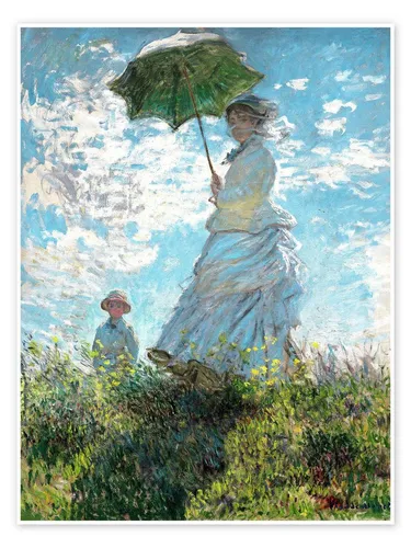 Posterlounge Wandbild Frau mit Sonnenschirm – Madame Monet und ihr Sohn, Claude Monet, erhältlich als Poster, Leinwandbild, Wandsticker oder Acrylglasbild