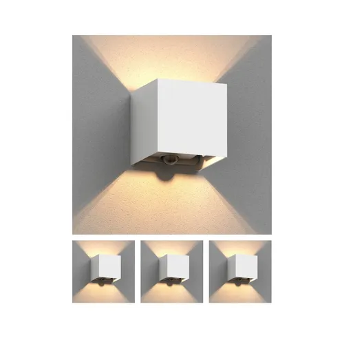 4x Wandleuchte CUBEL für außen IP65 Up-/Downlight Bewegungsmelder weiß matt