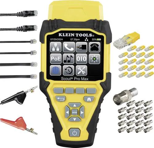 Klein Tools Kabeltester VDV501-770 Netzwerk - Spannungsprüfer mit umfassenden Testfunktionen für RJ11, RJ12, RJ45 und F-Stecker. Ideal zur Fehlerdiagnose und Kabellängenmessung, einschließlich PoE-Tests und Speicherung von Ergebnissen.
