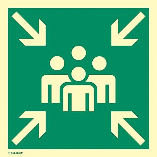 Schild Sammelstelle | Alu 40 x 40 cm | langnachleuchtend | gemäß ASR A1.3 und BGV A8 | Fluchtweg Sammelpunkt Sammelplatz