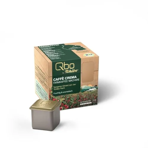 Tchibo Qbo Caffè Crema Farmkaffee Machare Premium Kaffeekapseln, 8 Stück (Caffè Crema, Intensität 7/10, fruchtig und aromatisch), nachhaltig & aus 70% nachwachsenden Rohstoffen¹