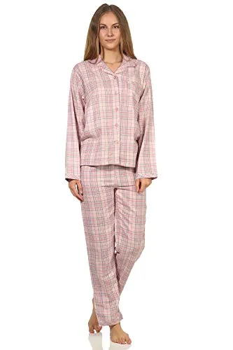 Creative by Normann Damen Langarm Flanell Pyjama Schlafanzug kariert - 202 201 15 602, Farbe:rosa, Größe:40/42