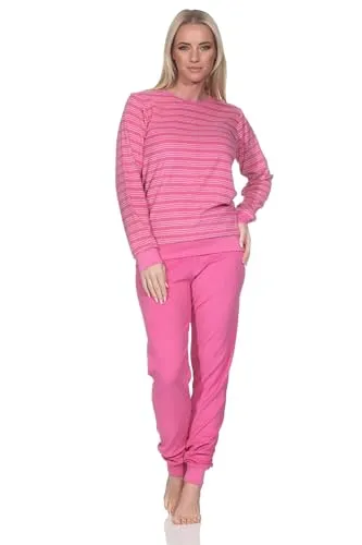 Normann Damen Frottee Schlafanzug mit Bündchen in Streifenoptik - Größe 36-38, Farbe: Rosa - Kuscheliger Damen Schlafanzug aus hochwertigem Frottee, ideal für kalte Nächte. Mit praktischen Bündchen für optimalen Sitz und Komfort. Elegante Streifenoptik in Markenqualität, auch in Übergrößen erhältlich.